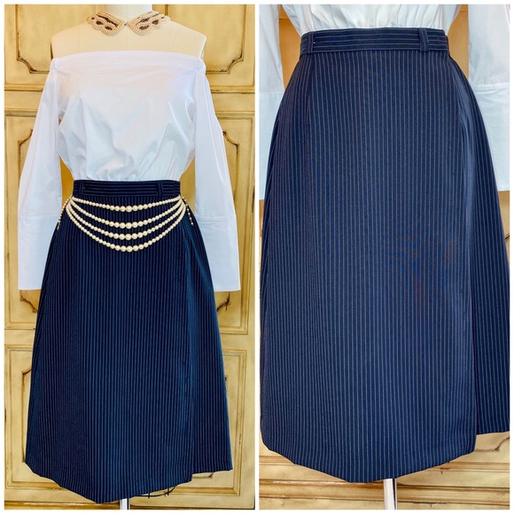 Vintage 70’s/80’s Alex Colman Pinstripe Wrap Skirt - Picture 2 of 14